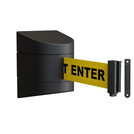 MONTOUR LINE Retractable Belt Barrier, Wall Mount, Black Case Fixed 10 ft. Caution Belt WMX140-BK-CAUYB-F-S-100